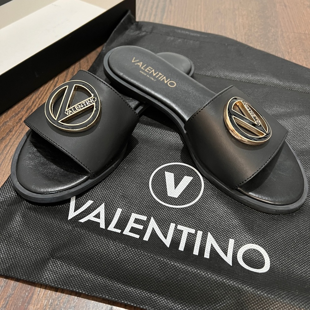 Valentino Black leader Slides Size 7 Brand NEW